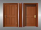 Complete Victorian 4-panel door and casement made to fit a standard 6 inch thick Victorian house wall. Inside, outside, and side views shown.