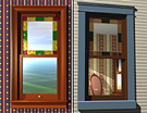 Inside and outside views of a Queen Anne Victorian window. Companion to the door to the left.
